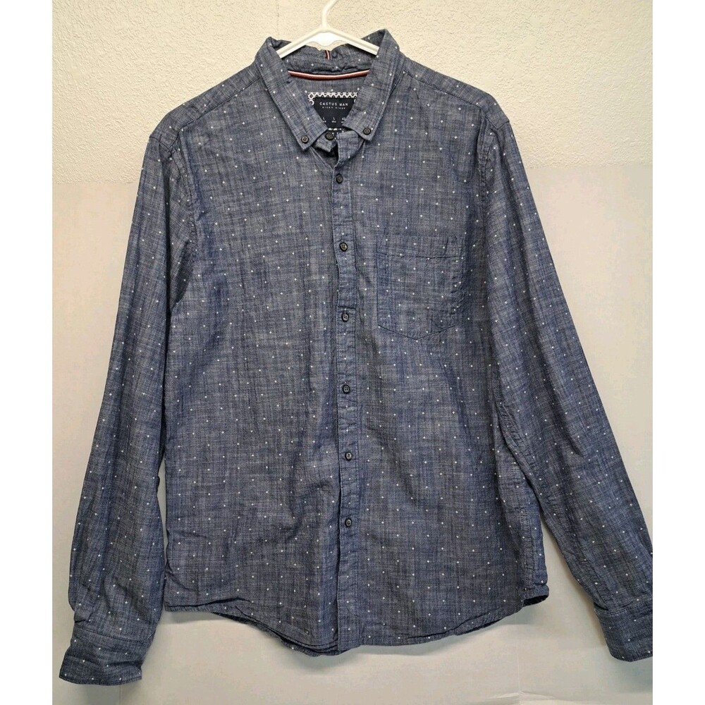 Cactus Man Men's L Navy Blue Long Sleeve Button-Up Shirt With Plus Signs